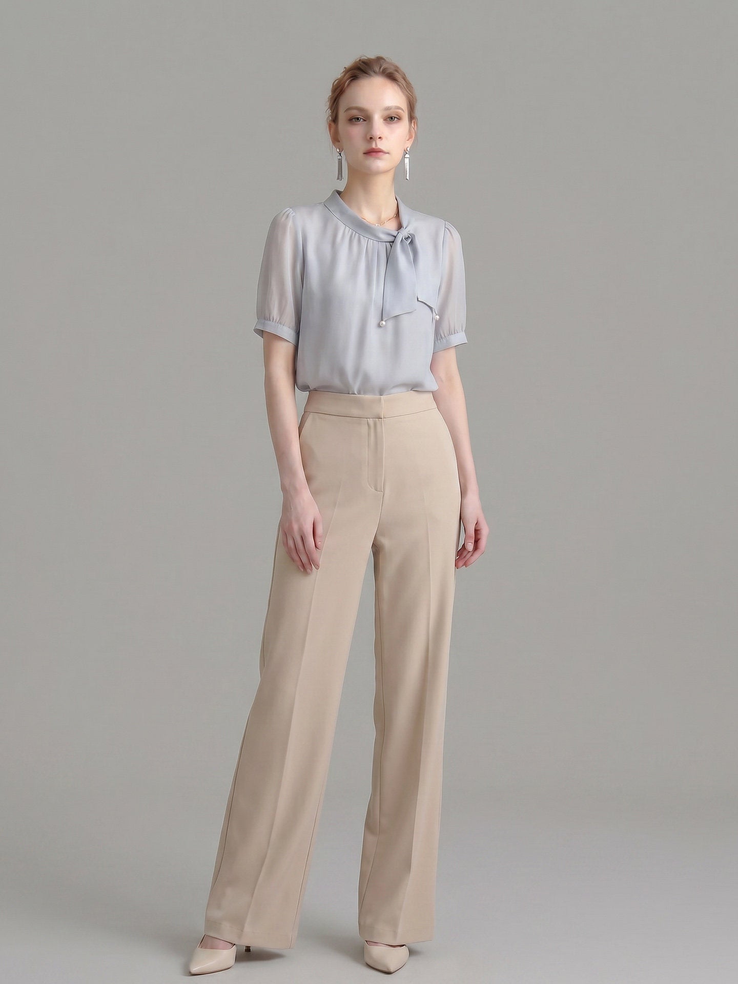 O1CN01ctG7c51fP8c5OQjwS__163593998 PEARL DECOR TIE NECK PUFF SHORT SLEEVE SATIN BLOUSE