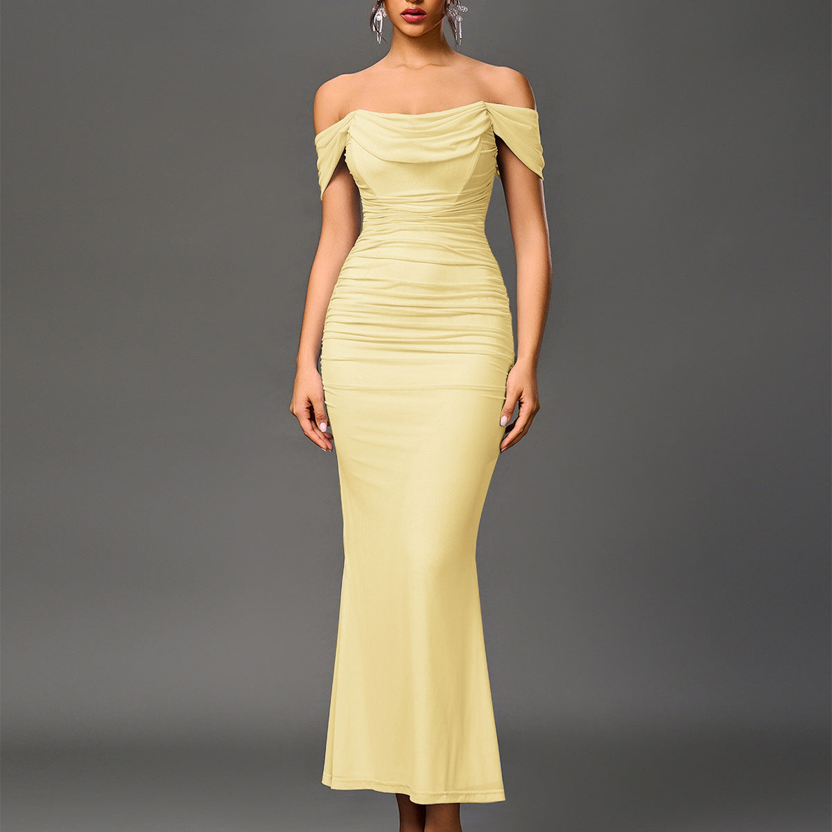 O1CN01ctKqEP23jKmlbxOOM__3423897291-0-cib OFF SHOULDER DRAPED COWL RUCHED MESH MERMAID MAXI DRESS