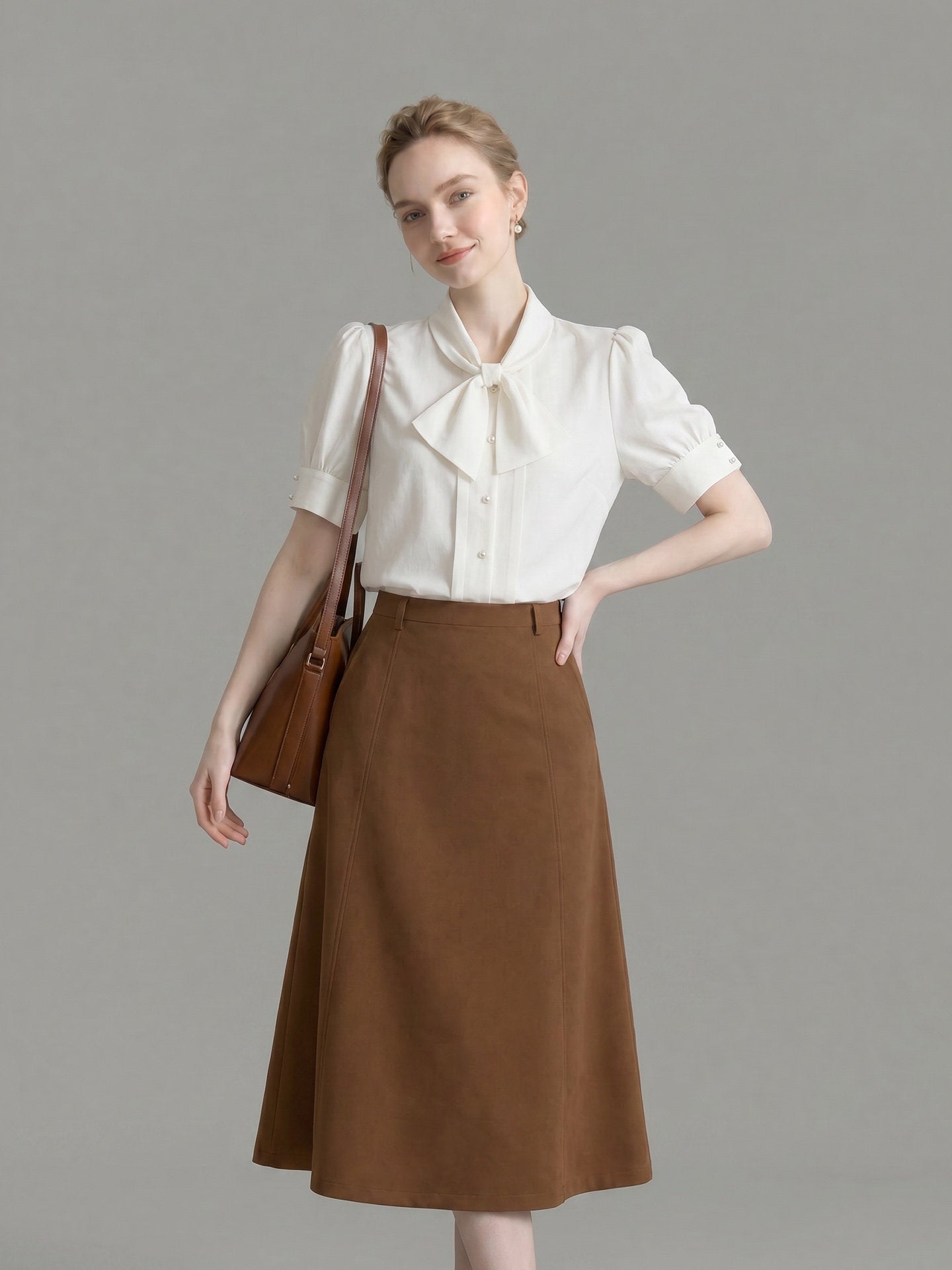 O1CN01d4lj001fP8c8DJlcq__163593998 SATIN PUFF SLEEVE BOW BLOUSE WITH PEARL BUTTONS