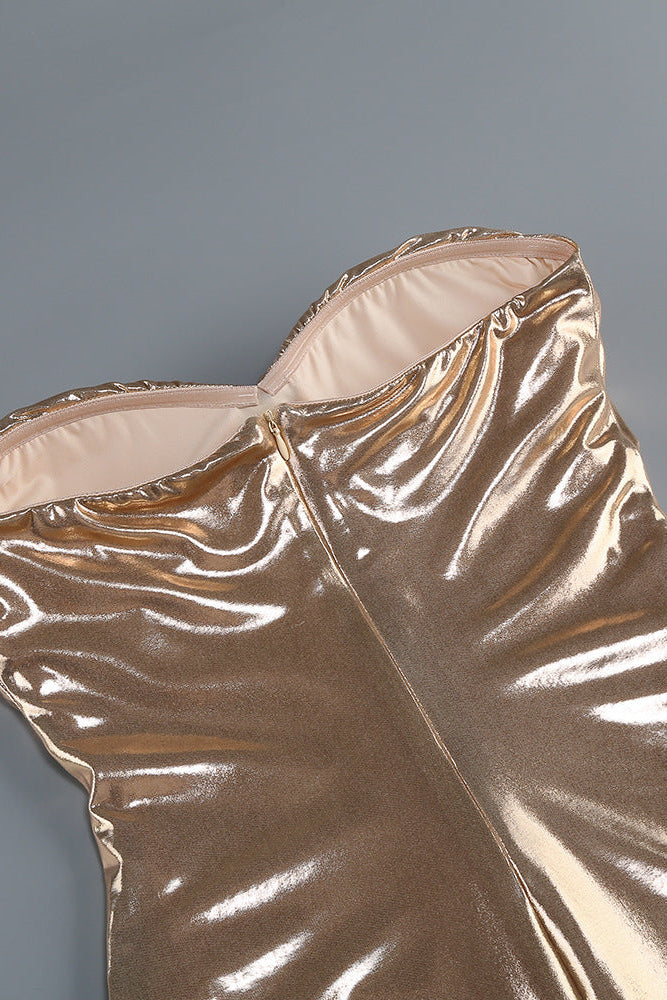 GOLD RUCHED MERMAID EVENING GOWN