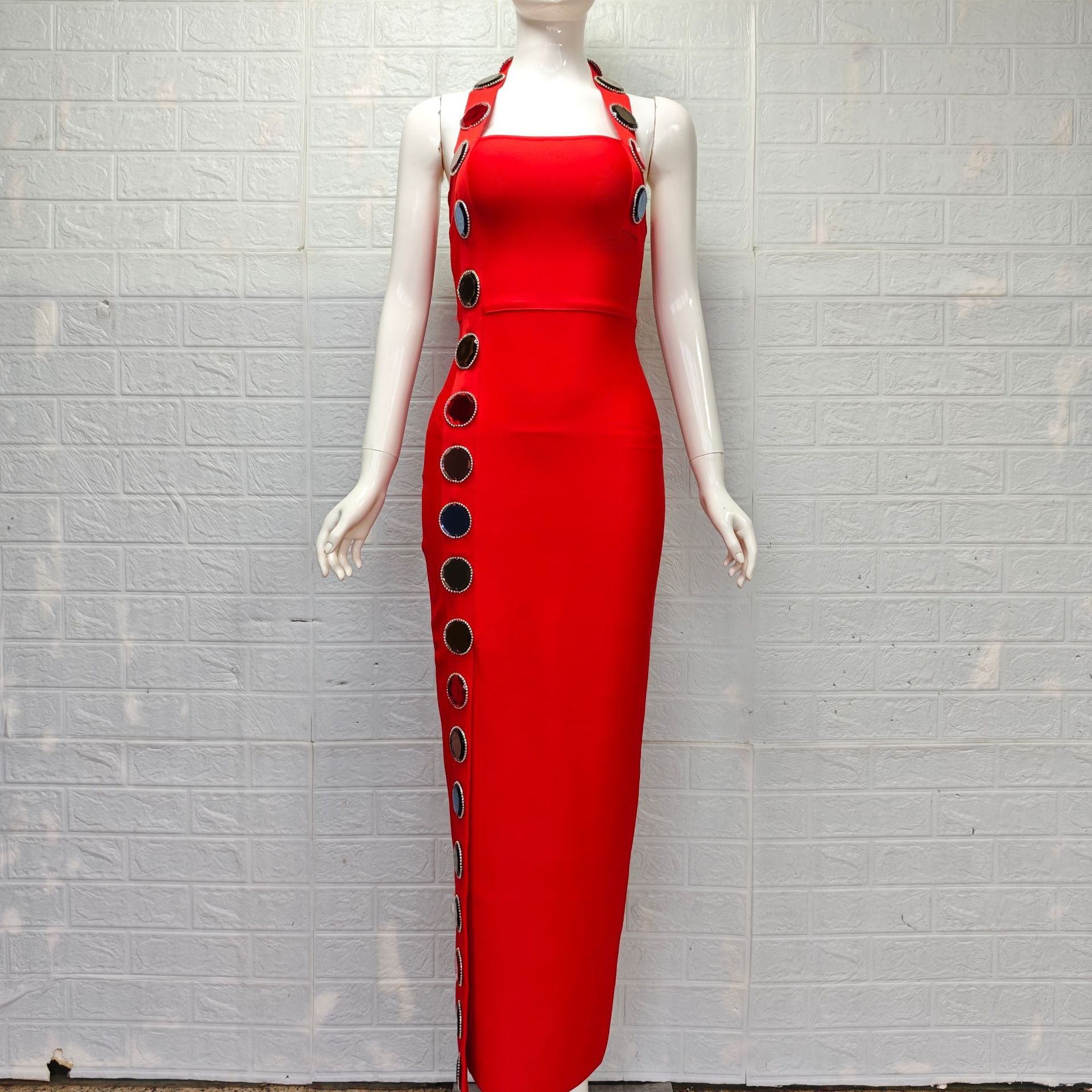 RED HEAVY CREPE COLUMN DRESS FOR EVENTS