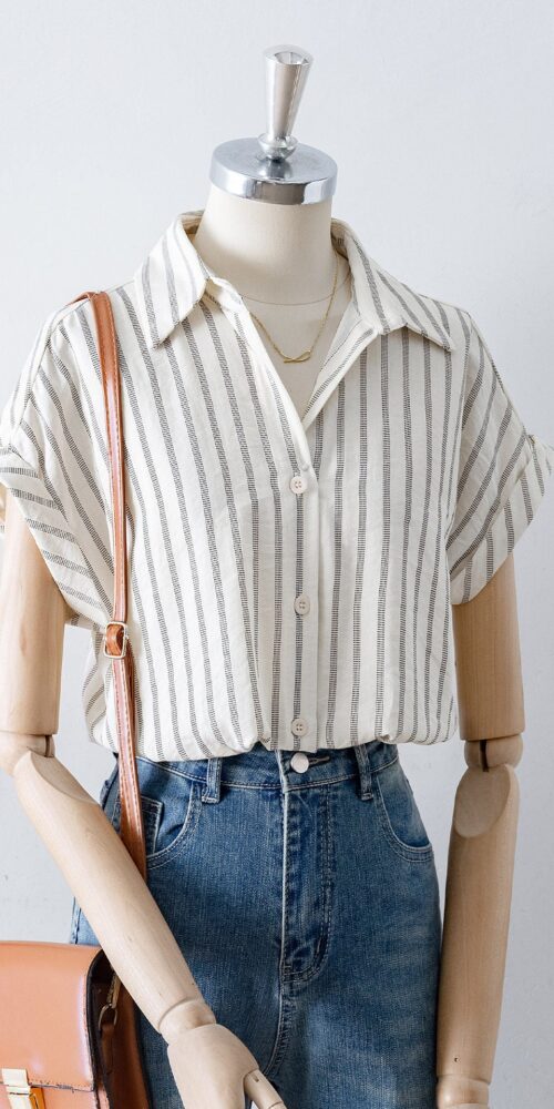 O1CN01dlE9j31fP8X6M5dqO__163593998 STRIPED POINT COLLAR ROLLED CAP SLEEVE LOOSE SHIRT