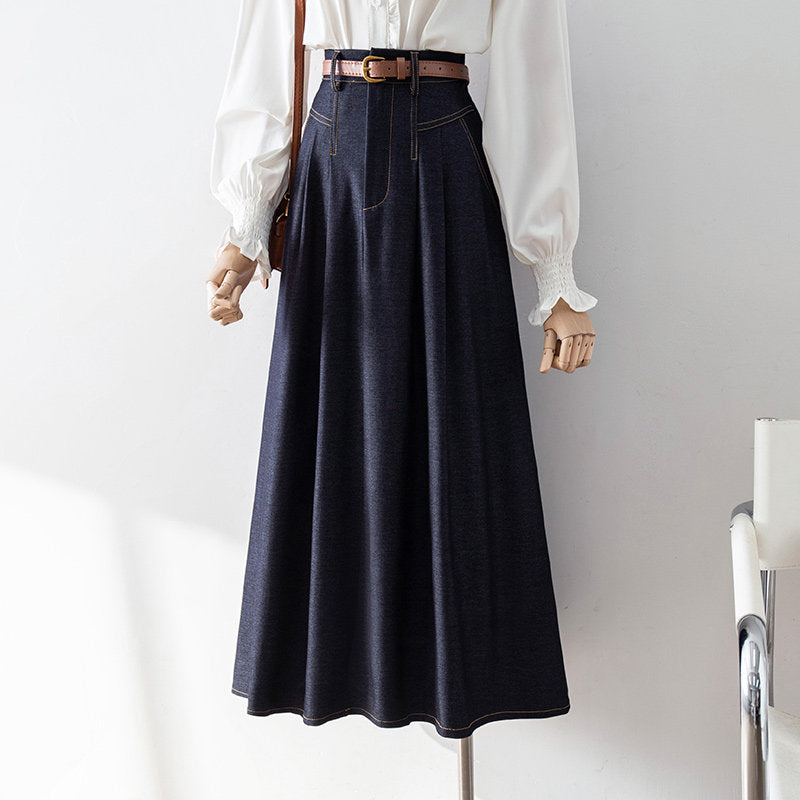 O1CN01dx78Nd1fP8UKA5OiH__163593998 HIGH WAIST PLEATED DENIM MIDI SKIRT W/ LEATHER BELT