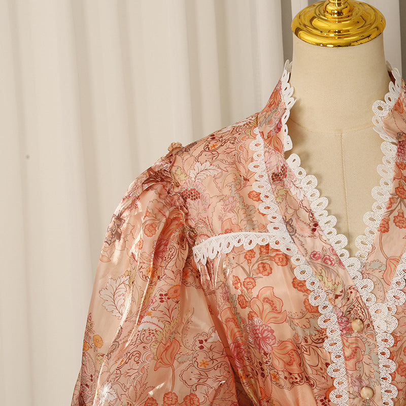 PEACH ORGANZA A-LINE TIERED MAXI DRESS BOTANICAL FLORAL