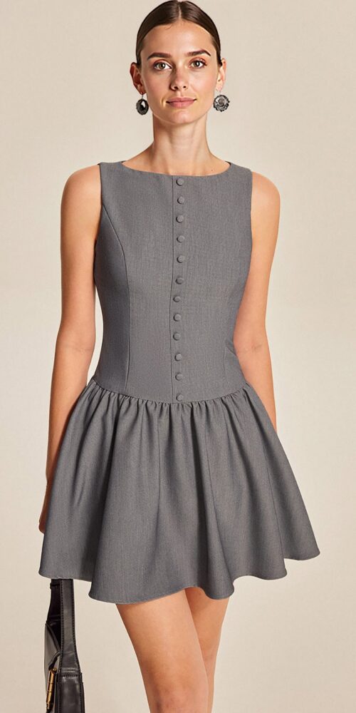 O1CN01eDEX681zMCI9nWWzz__2217524266699-0-cib GREY BOAT NECK SLEEVELESS GATHERED FLARE MINI DRESS