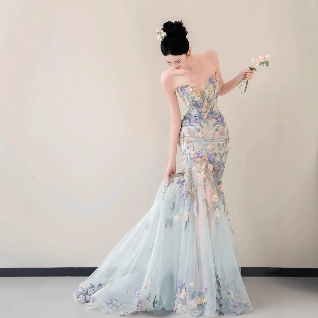 O1CN01eK0XZL1NwsdlmyAX2__2218750891635-0-cib STRAPLESS PASTEL FLORAL TULLE MERMAID WEDDING GOWN