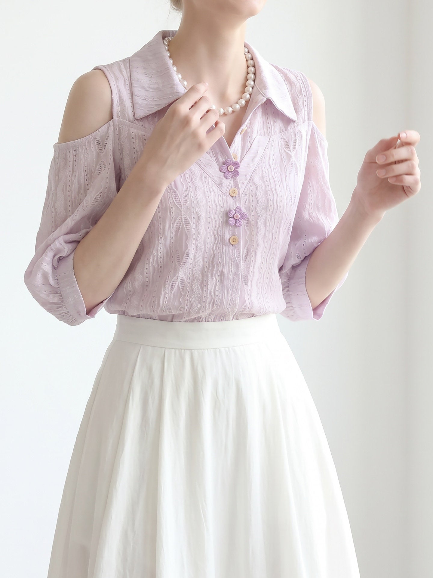 O1CN01eVs3Nq1fP8cMkPpkP__163593998 COLD SHOULDER EYELET BLOUSE, 3D FLORAL BUTTONS, DATE NIGHT