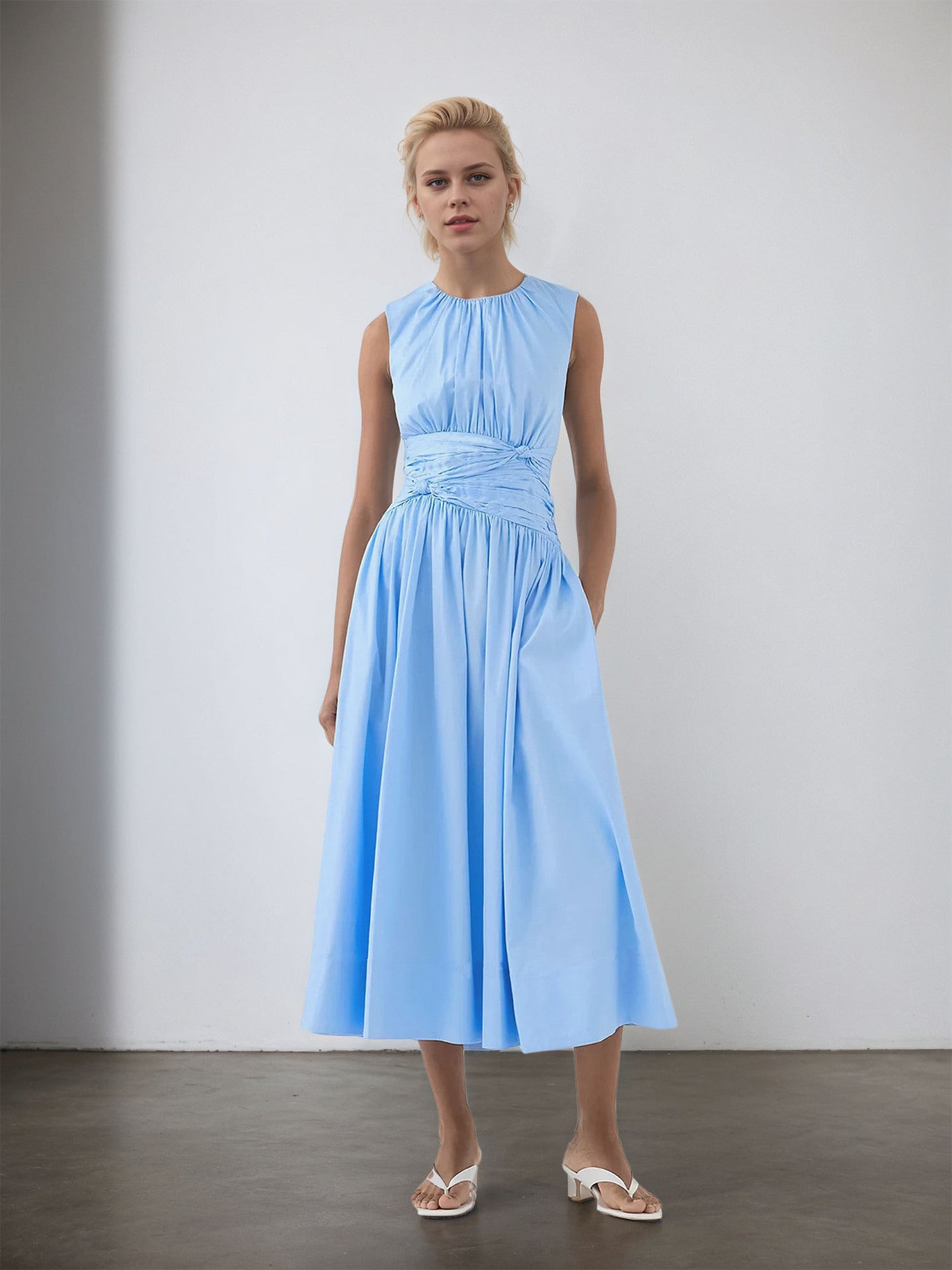 O1CN01enF2x61zMCIYn1Z1c__2217524266699-0-cib LIGHT BLUE SLEEVELESS TWISTED WAIST MIDI DRESS SUMMER