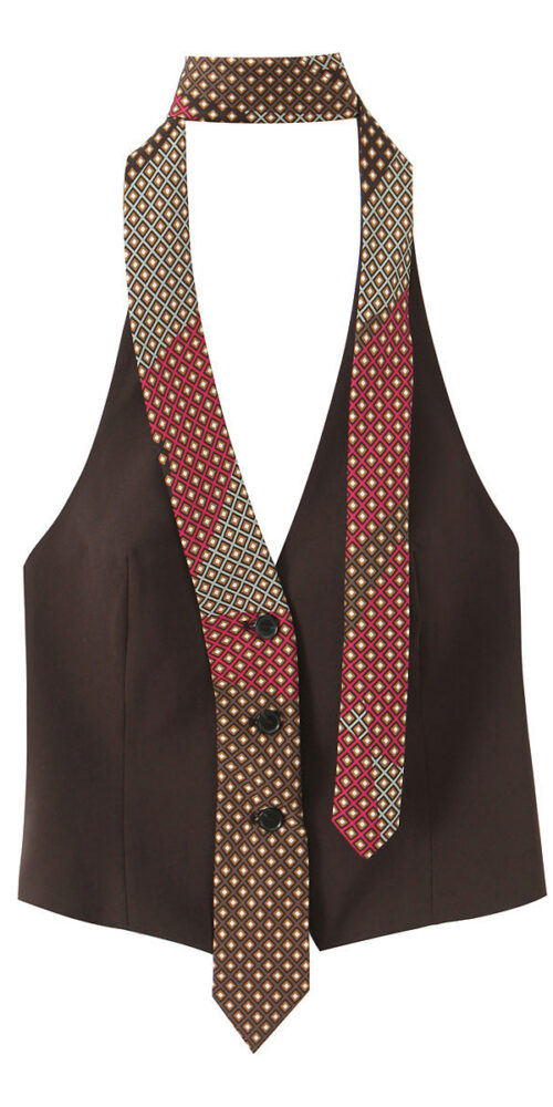 PRINT HALTER WAISTCOAT TOP SLEEVELESS VACATION STYLE