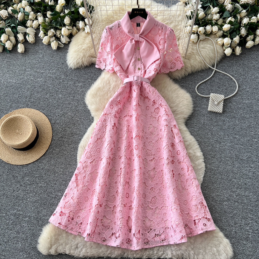 O1CN01fTUHWh24PTIxbWx9Y__381577383 LIGHT PINK FLORAL LACE A-LINE MIDI DRESS