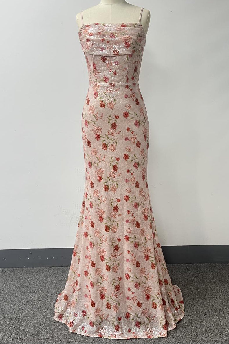 BLUSH PINK SEQUIN MERMAID GOWN, LACE-UP BACK, PROM