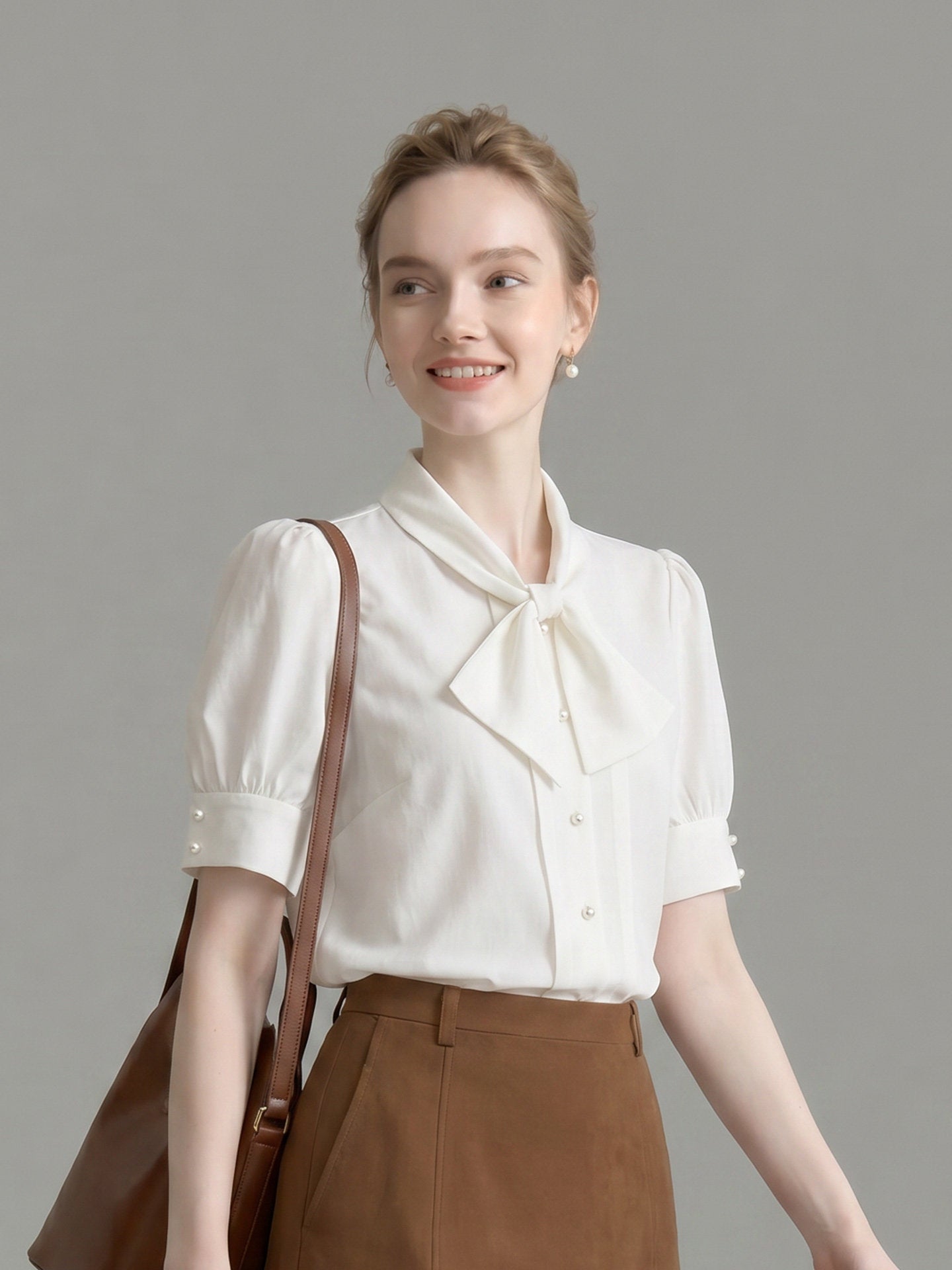 O1CN01fiyeMB1fP8c6kXyu8__163593998 SATIN PUFF SLEEVE BOW BLOUSE WITH PEARL BUTTONS