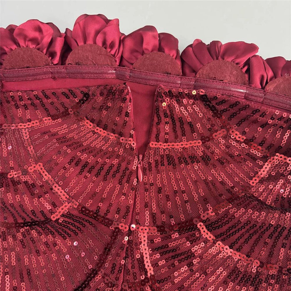 BURGUNDY SEQUIN MESH COLUMN GOWN