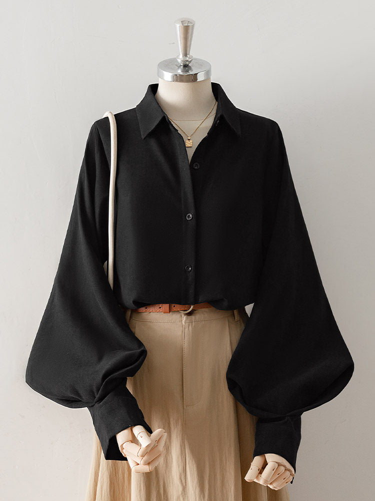 LANTERN SLEEVE POINT COLLAR WORK BLOUSE