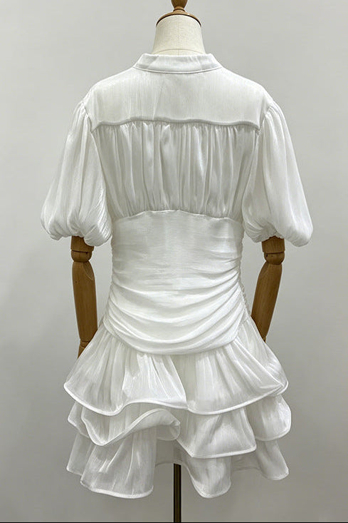 WHITE TIERED RUFFLE MINI DRESS FOR COCKTAIL PARTY