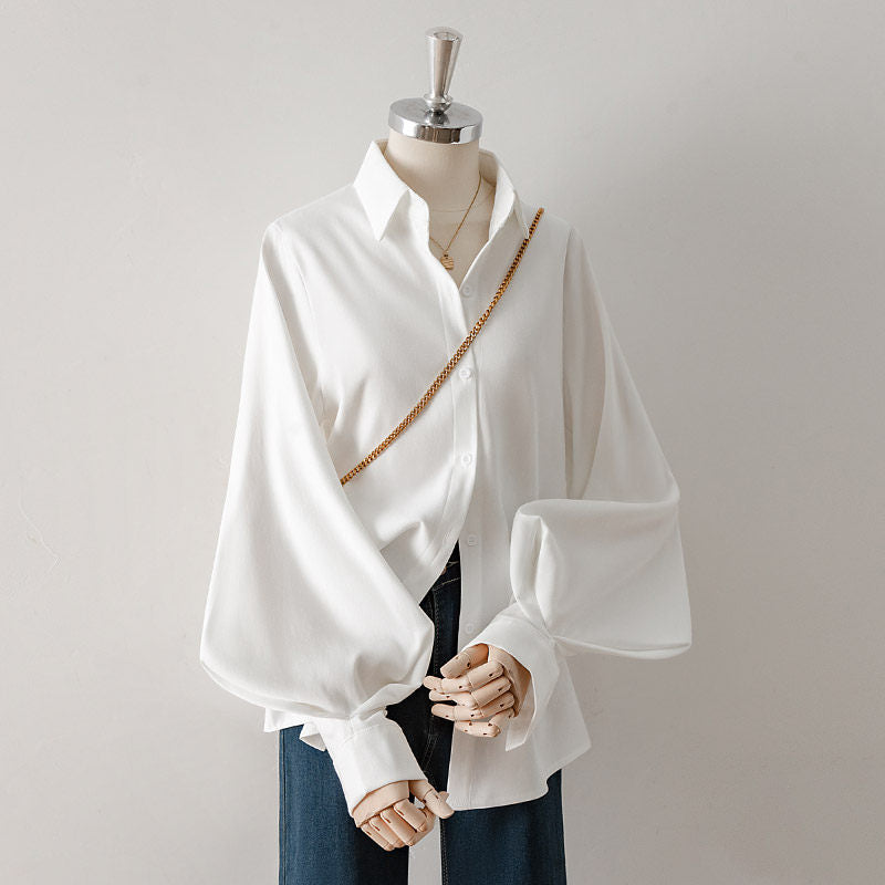 LANTERN SLEEVE POINT COLLAR WORK BLOUSE