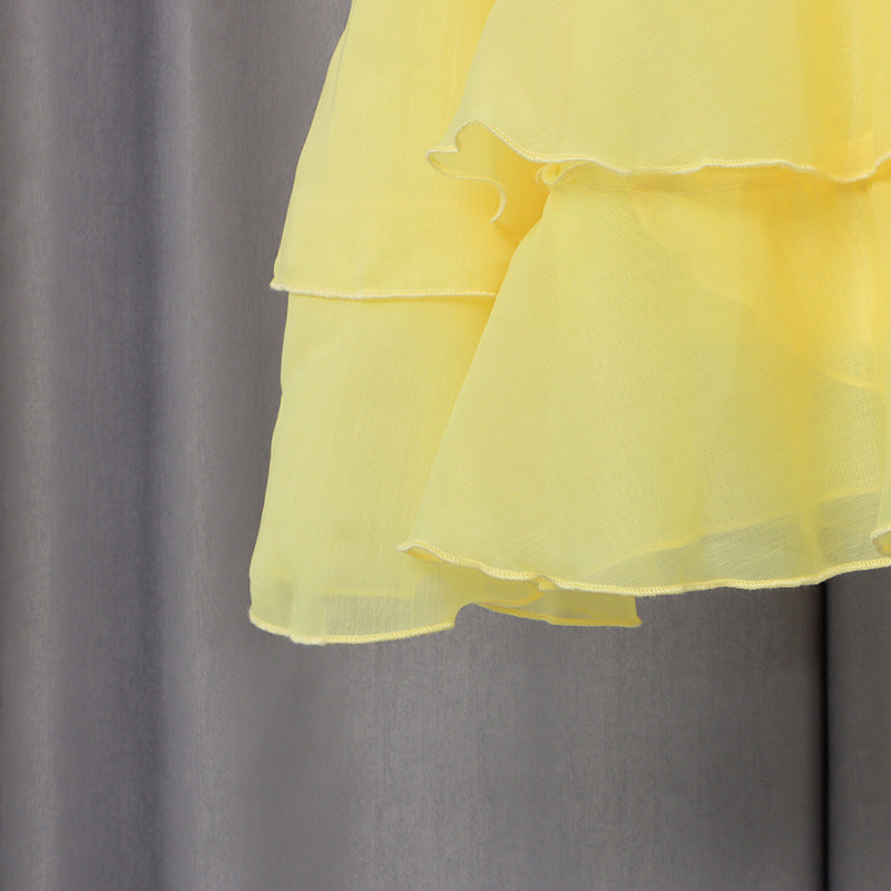 O1CN01hO3aLJ1OeOJZq7o7o__2205289861730-0-cib PASTEL YELLOW CHIFFON FIT & FLARE MINI DRESS