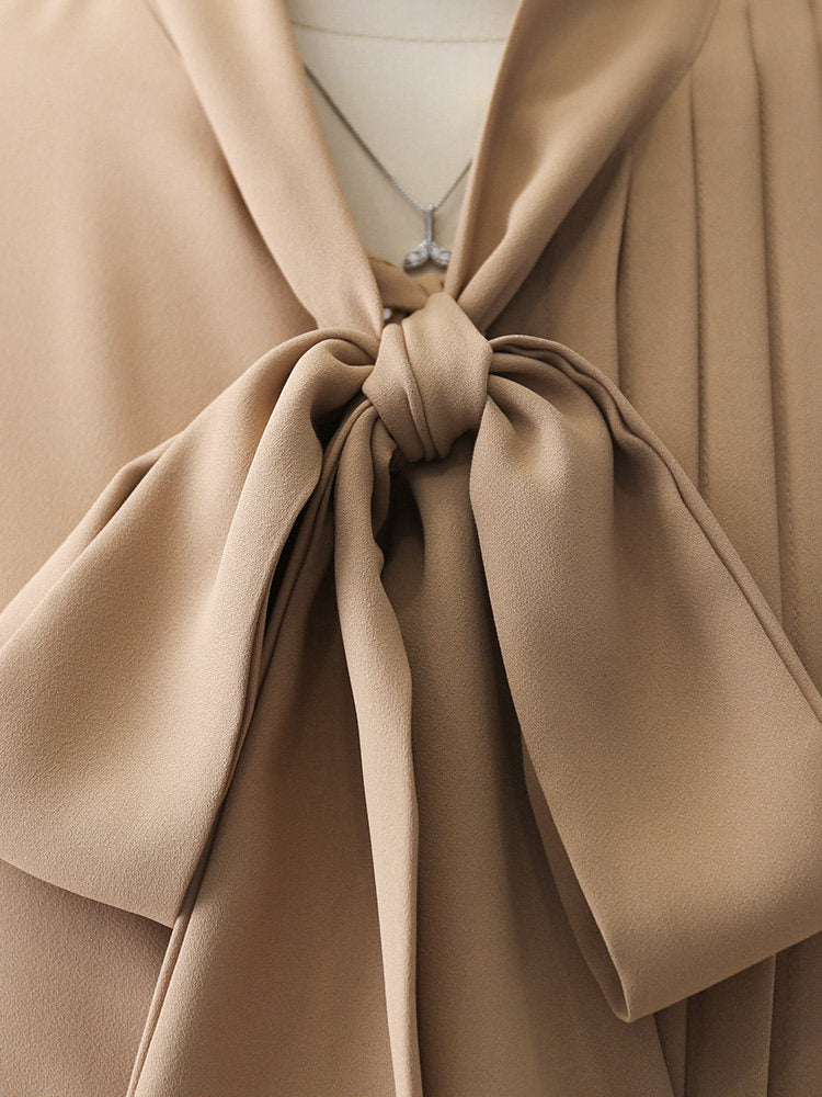 O1CN01ib2IBE1fP8JFNlXhS__163593998 SATIN PUFF SLEEVE BOW BLOUSE | PLEATED WEDDING TOP