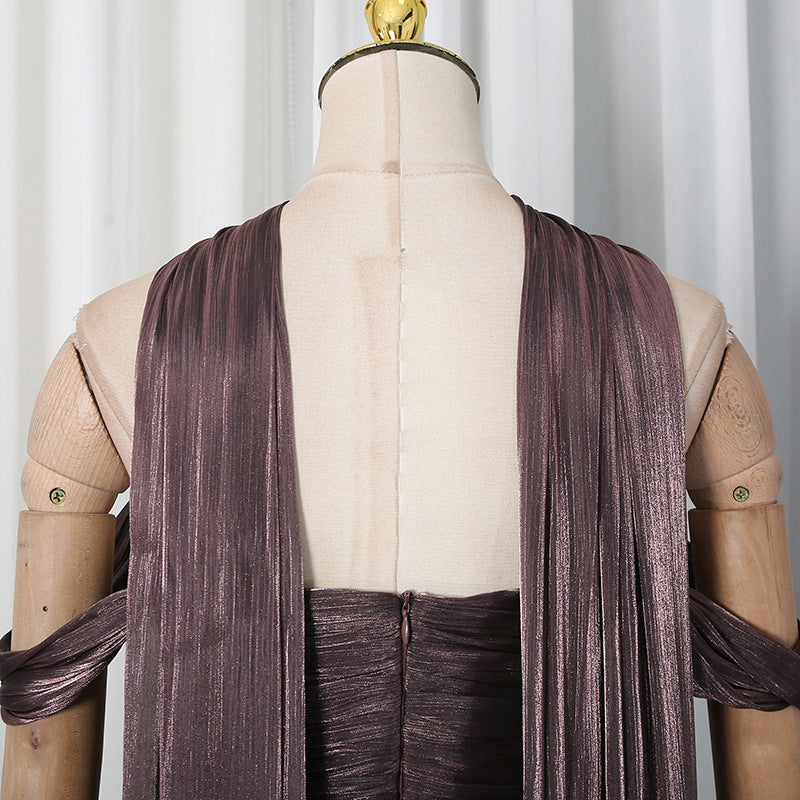 O1CN01imGvbE1v3BTFzIfTf__2485646116-0-cib BRONZE METALLIC DRAPED A-LINE GOWN HIGH SLIT EVENING