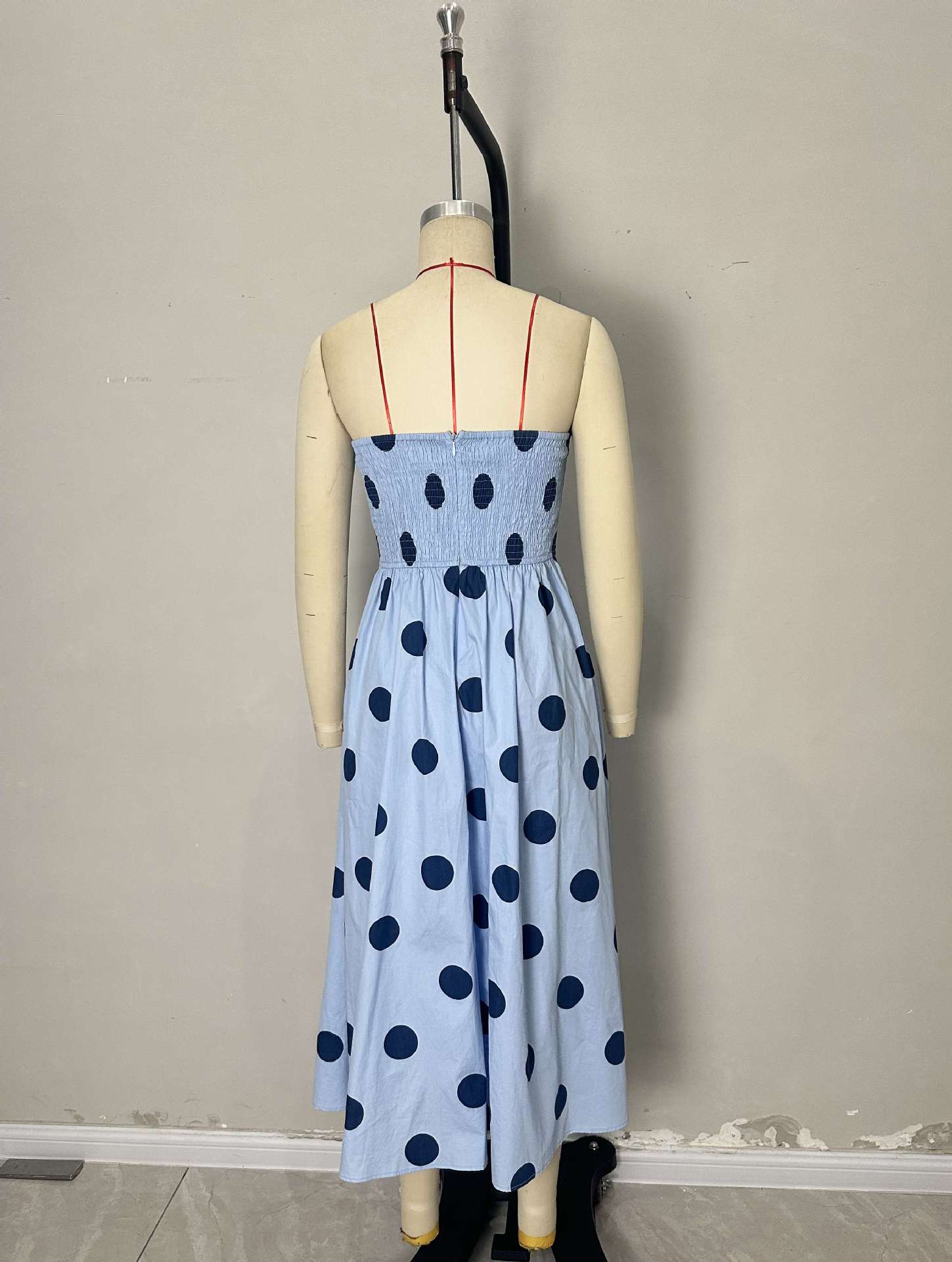 O1CN01j0Szpa1zMCItME50n__2217524266699-0-cib LIGHT BLUE POLKA DOT STRAPLESS MIDI SWING DRESS VINTAGE HOLIDAY