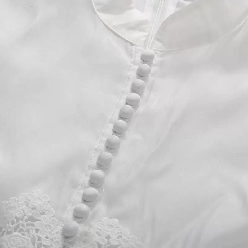 O1CN01j2vqbC293YQs7XkVA__3998398012 WHITE MANDARIN COLLAR PUFF SLEEVE TIERED LACE MIDI DRESS