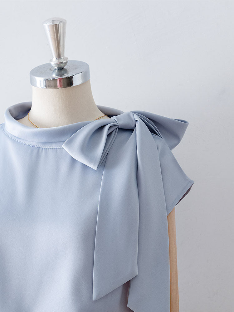O1CN01jW2iaC1fP8YG0RL0t__163593998 ASYMMETRIC BOW SATIN BLOUSE | CAP SLEEVE WEDDING GUEST