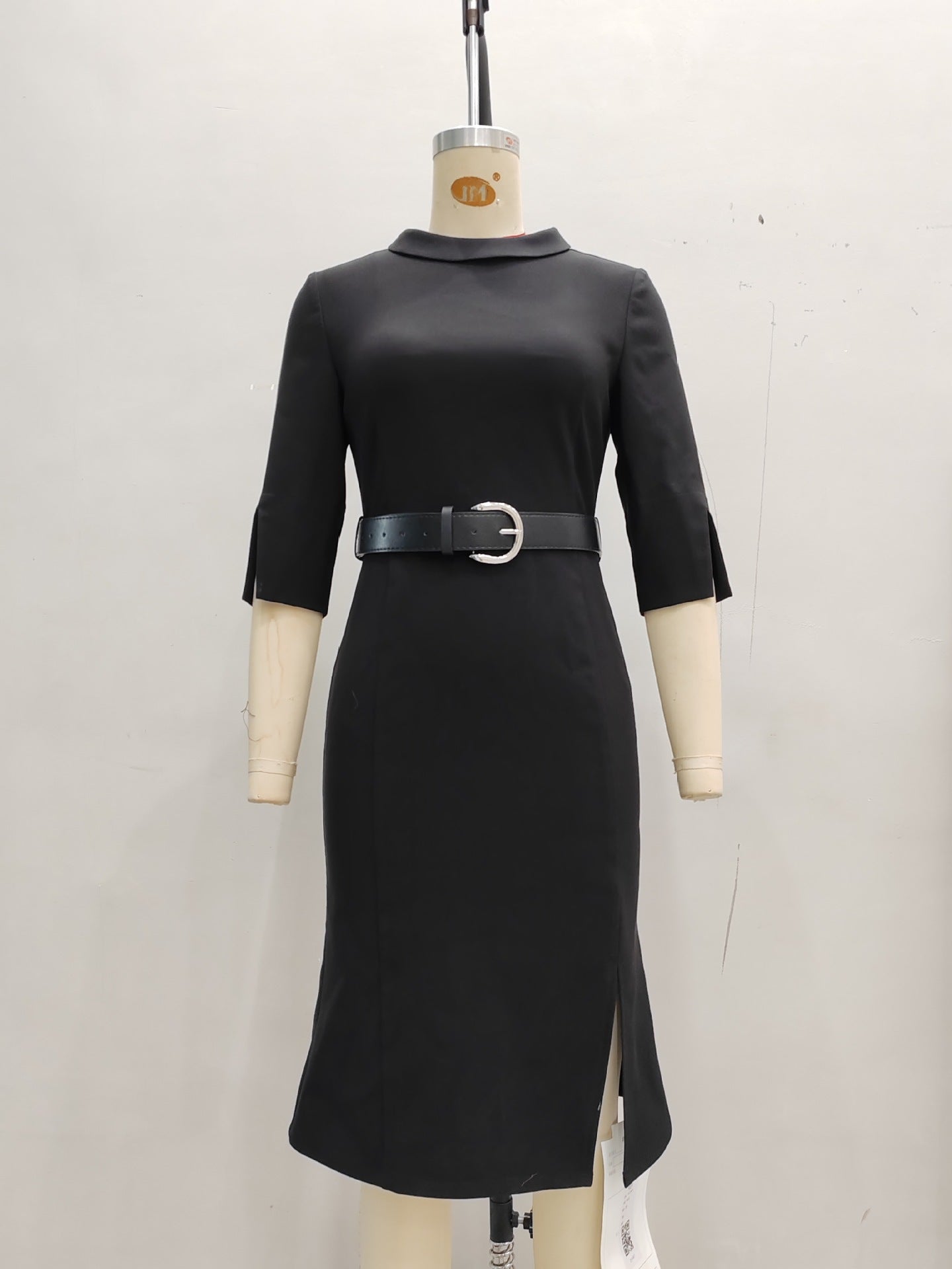 O1CN01jXfXbv1zMCLOjeO3r__2217524266699-0-cib BLACK FOLDED COLLAR MIDI DRESS SPLIT CUFF LEATHER BELT