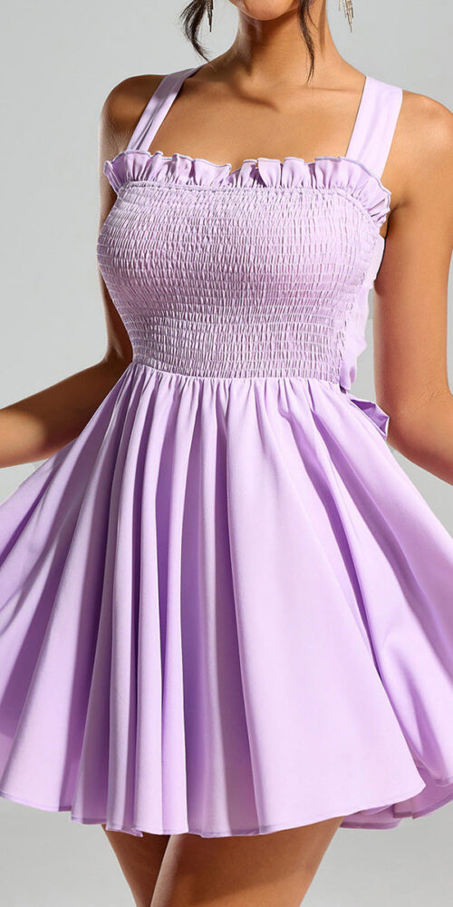 RUFFLE STRAP SMOCKED BOW SKATER DRESS