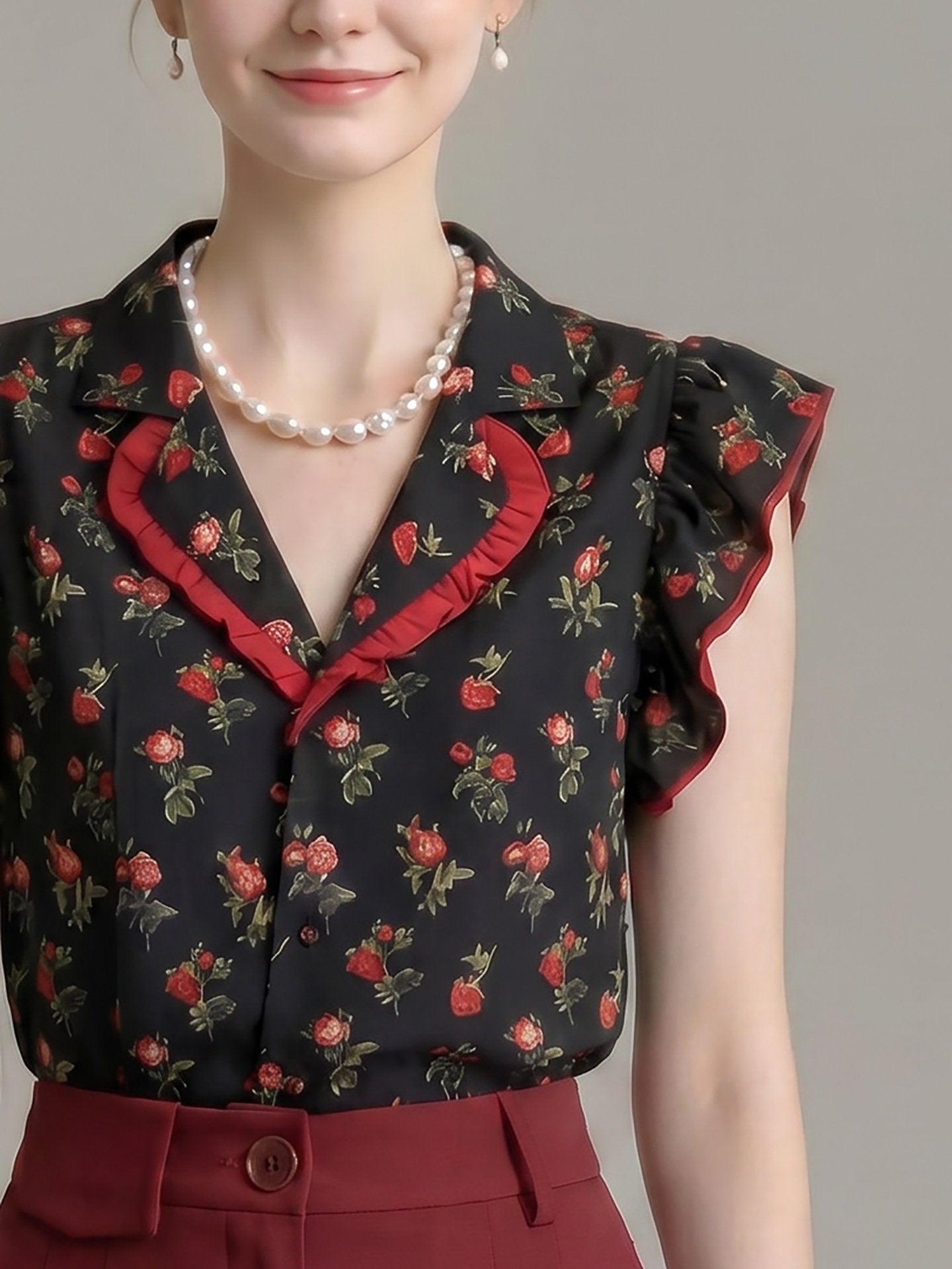 O1CN01kSHwOO1fP8cQONejG__163593998 RED ROSE RUFFLE SLEEVELESS SHIRT FOR WEDDING GUEST