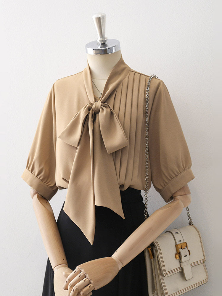 O1CN01ku50Jf1fP8J9i0FFM__163593998 SATIN PUFF SLEEVE BOW BLOUSE | PLEATED WEDDING TOP