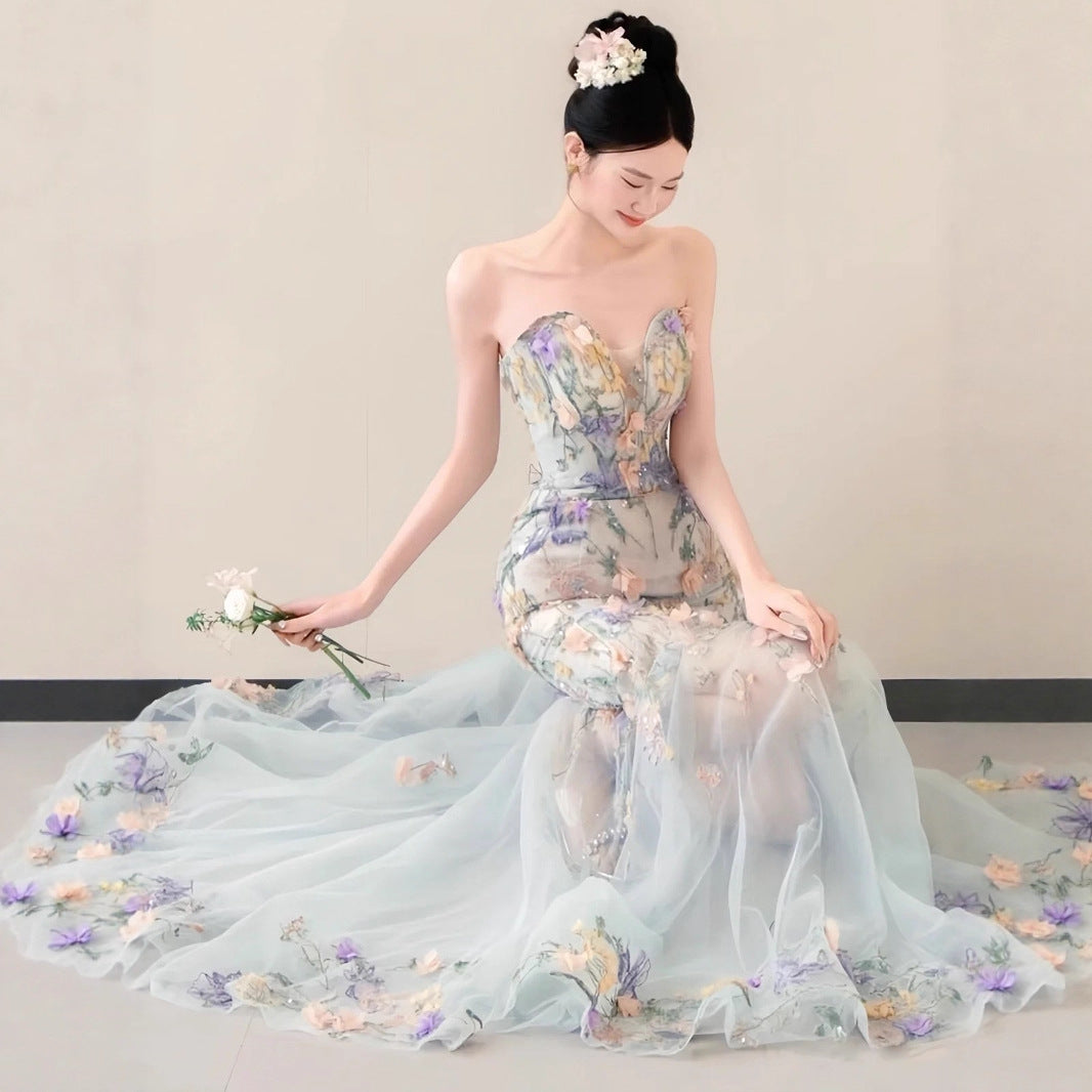 O1CN01l0KohG1Nwsdry9nDB__2218750891635-0-cib STRAPLESS PASTEL FLORAL TULLE MERMAID WEDDING GOWN