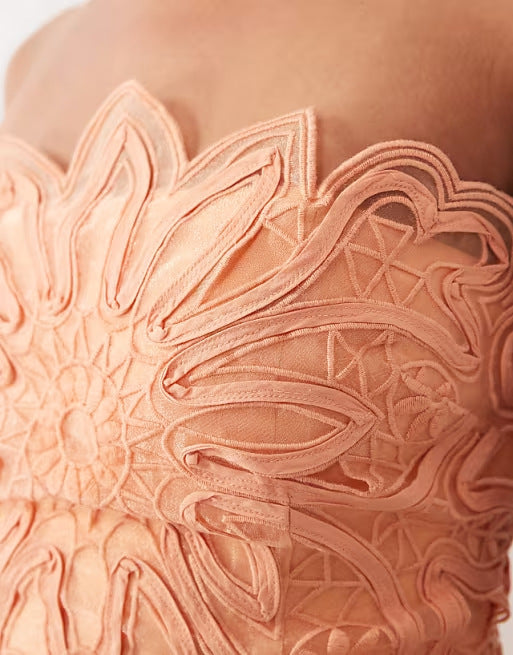 PEACH CHIFFON A-LINE DROP-WAIST BALL GOWN