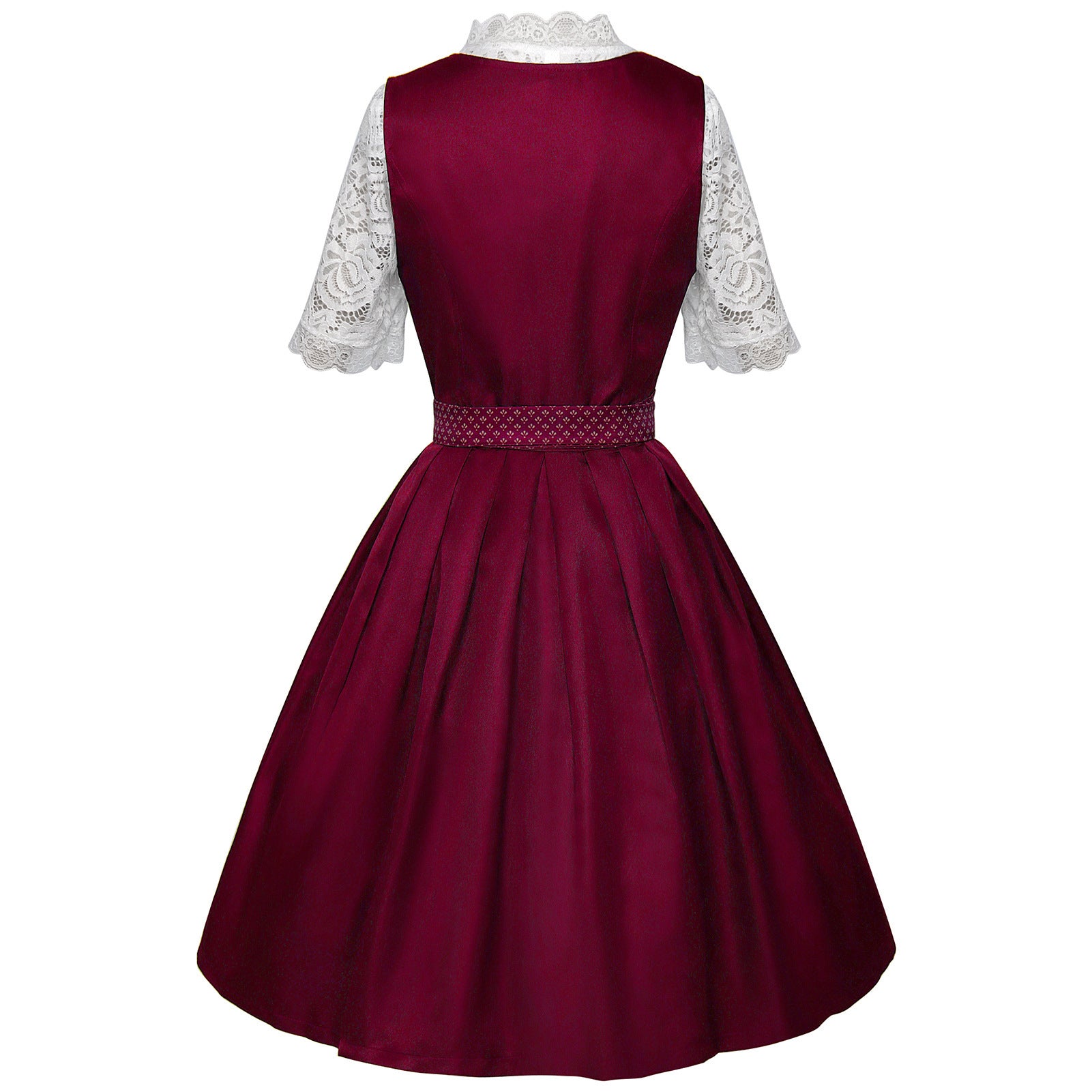 BURGUNDY SATIN DIRNDL DRESS SET - FIT & FLARE WEDDING GUEST