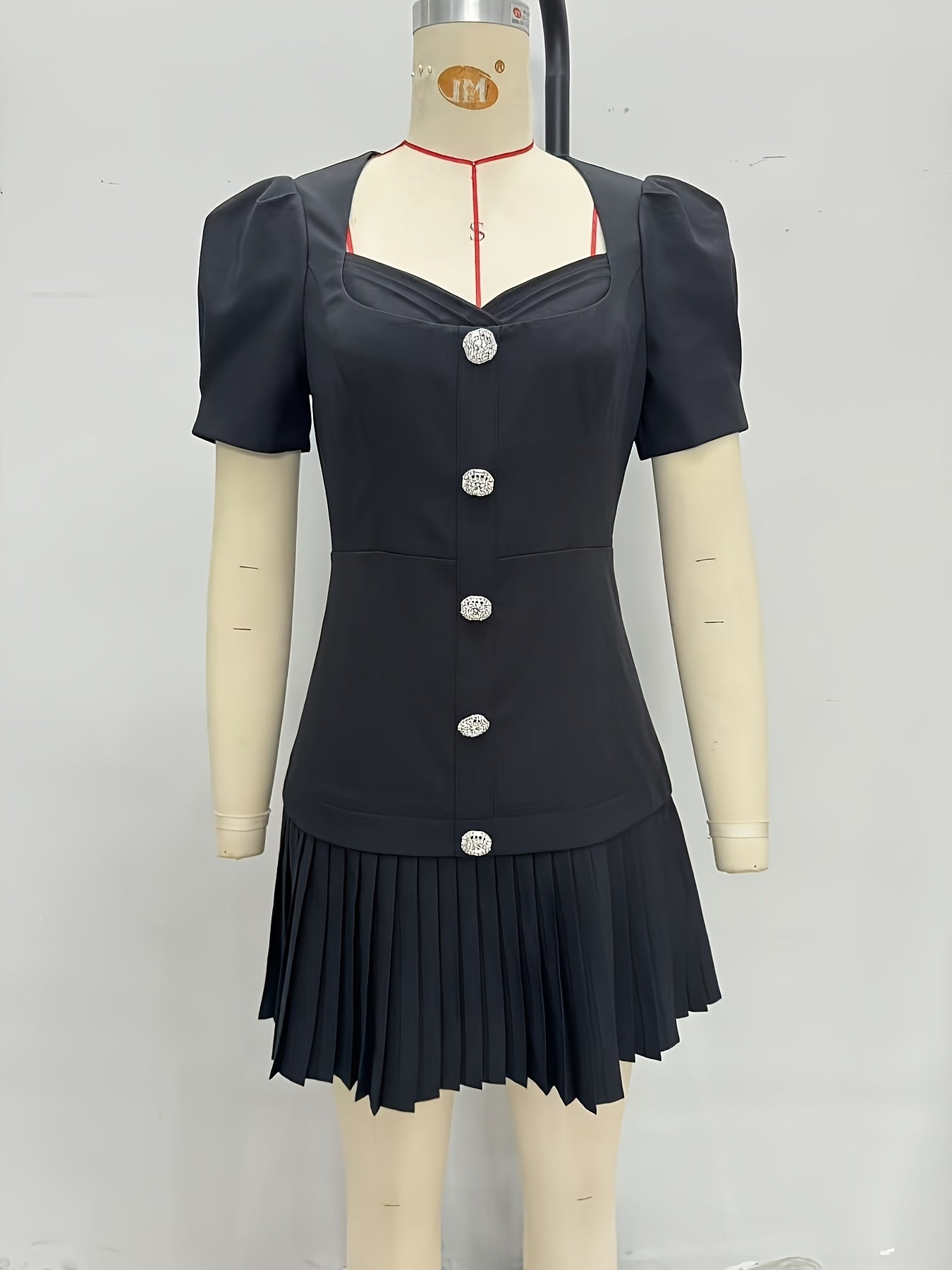 O1CN01ltvH6E1zMCIpapm7l__2217524266699-0-cib BLACK PUFF SLEEVE SQUARE NECK RHINESTONE MINI DRESS