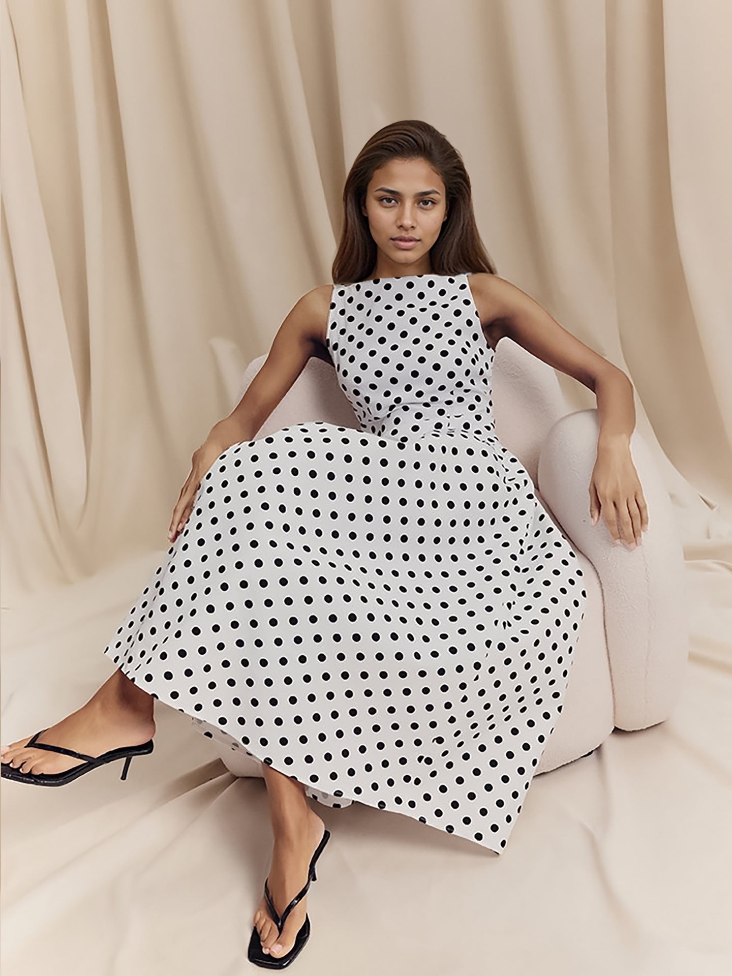 O1CN01lzIyF01zMCIBug6jm__2217524266699-0-cib SLEEVELESS POLKA DOT MIDI A-LINE DRES
