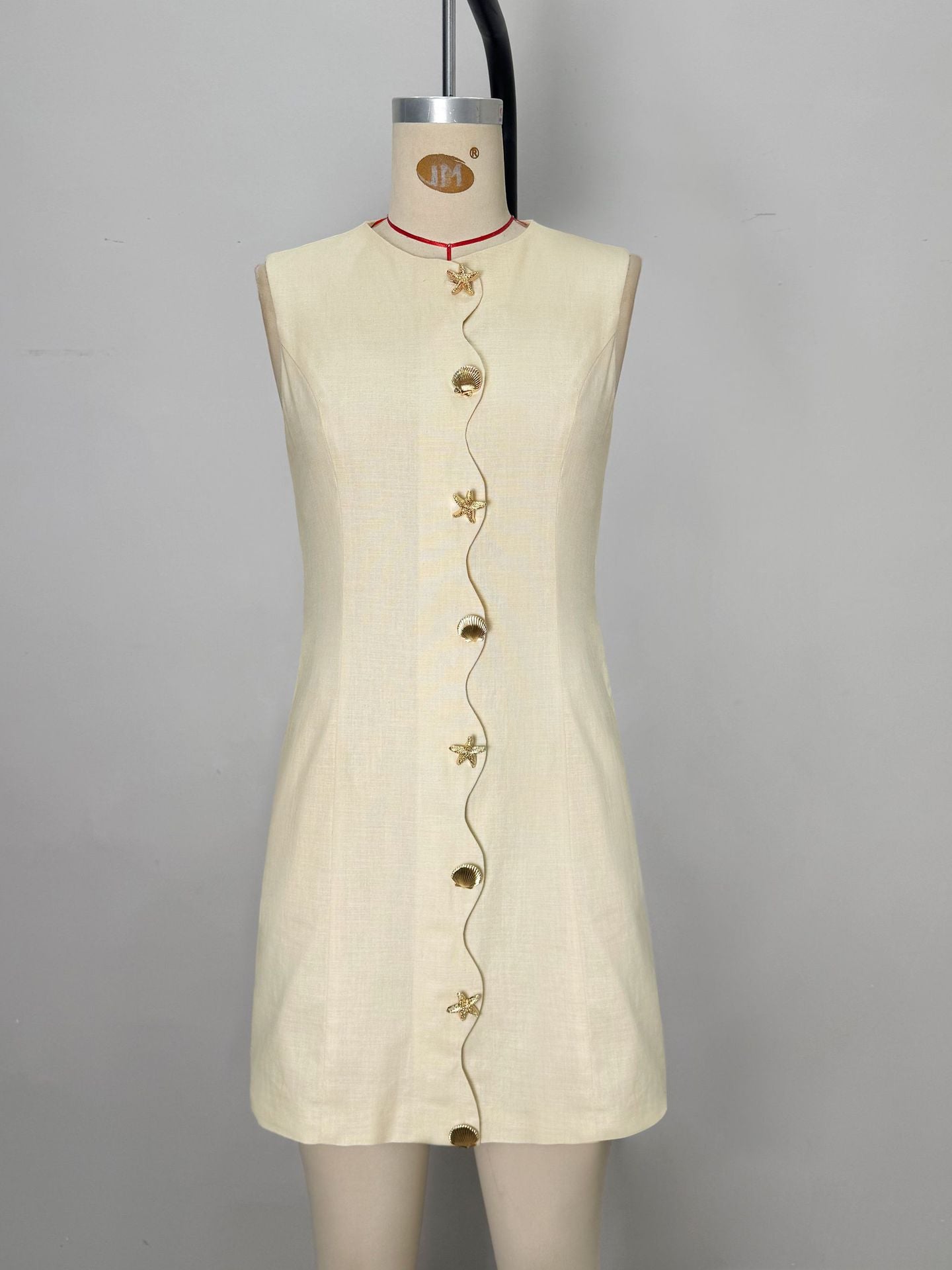 O1CN01lzLEPn1zMCIbxU6UX__2217524266699-0-cib PALE YELLOW SLEEVELESS SHELL BUTTON STRAIGHT MINI DRESS