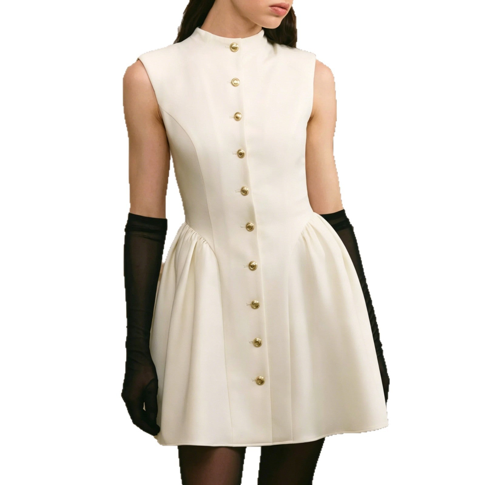 O1CN01mNlAGs1TkPcDjAC57__2217550252420-0-cib GOLD BUTTON SLEEVELESS MINI DRESS – STAND COLLAR PARTY STYLE
