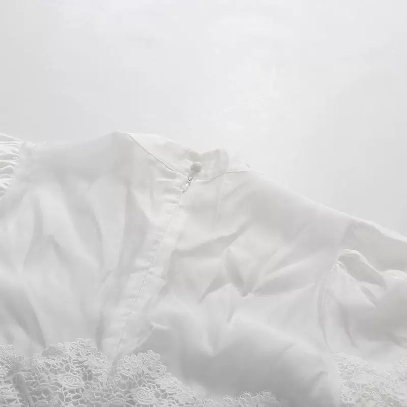 O1CN01mSEXhU293YQs7XPjP__3998398012 WHITE MANDARIN COLLAR PUFF SLEEVE TIERED LACE MIDI DRESS