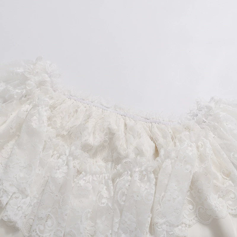 OFF-SHOULDER LACE SATIN BOW 2PC SHORT SET