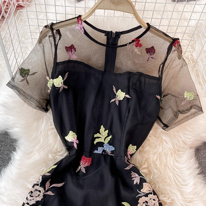 O1CN01mv28Fb1apdOajbPSi__2220508073379-0-cib BLACK FLORAL EMBROIDERY A-LINE MIDI DRESS SHEER OVERLAY