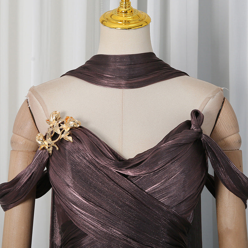 O1CN01nGwUJR1v3BTFzKsfF__2485646116-0-cib BRONZE METALLIC DRAPED A-LINE GOWN HIGH SLIT EVENING