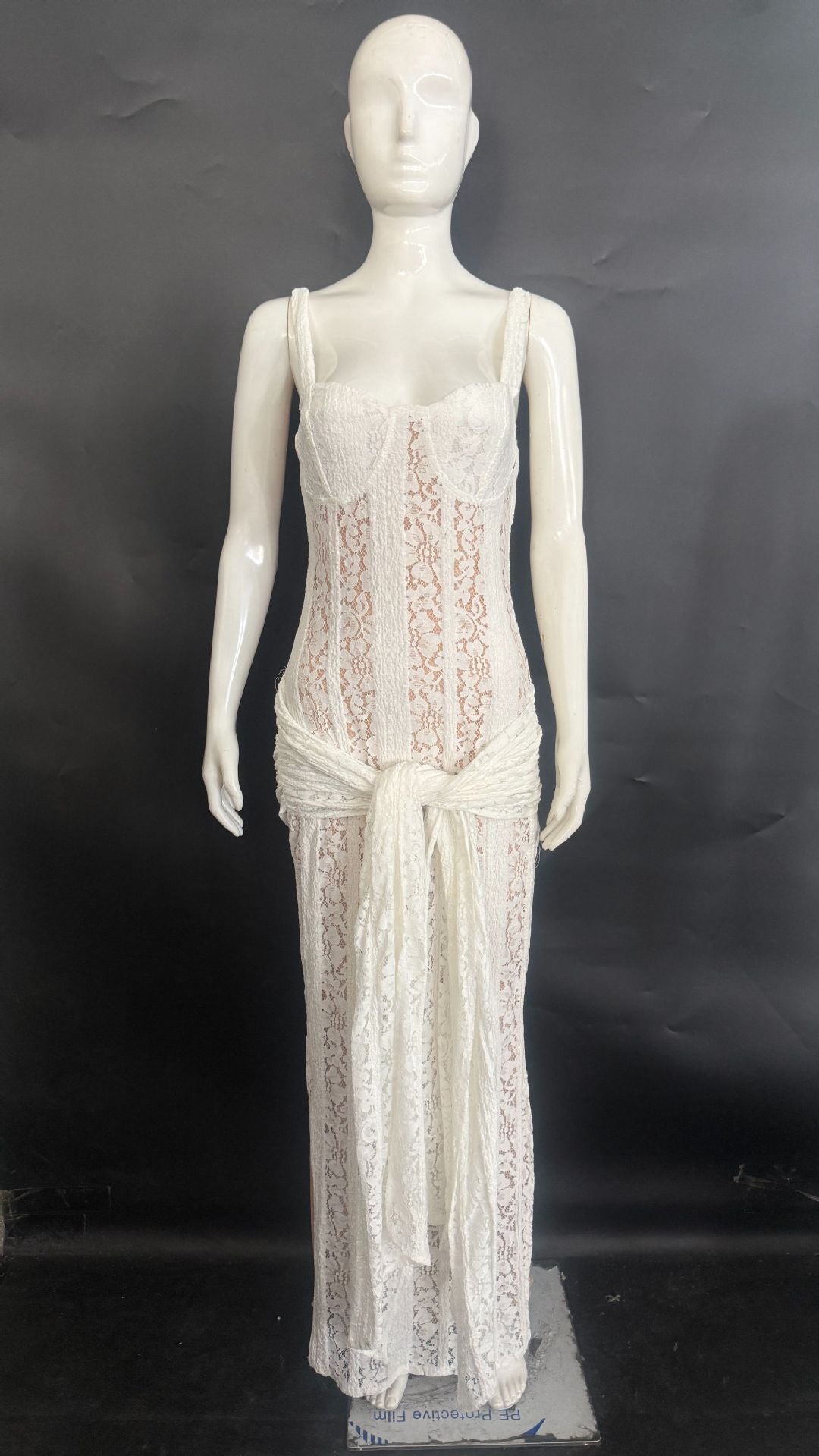 CORSET LACE MAXI DRESS WITH DRAPED SASH