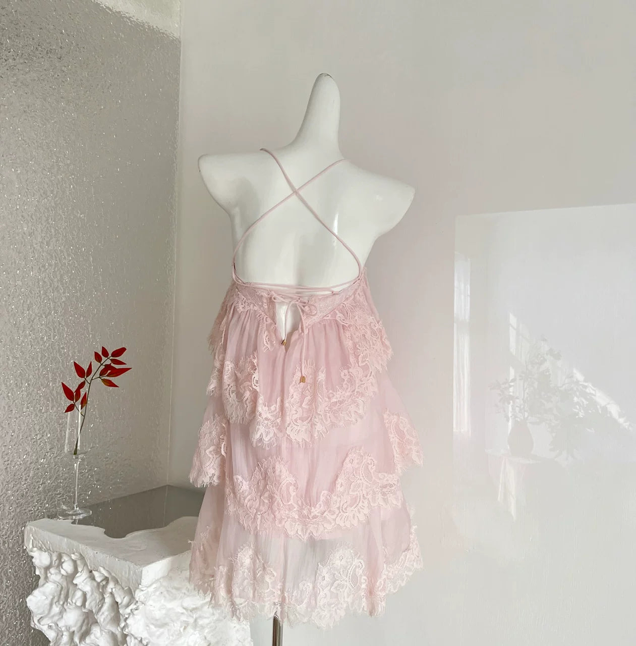 O1CN01oxPLtS1jMcti0VGNi__2212820944534 BLUSH PINK LACE BABYDOLL MINI DRESS, SPAGHETTI STRAP PARTY