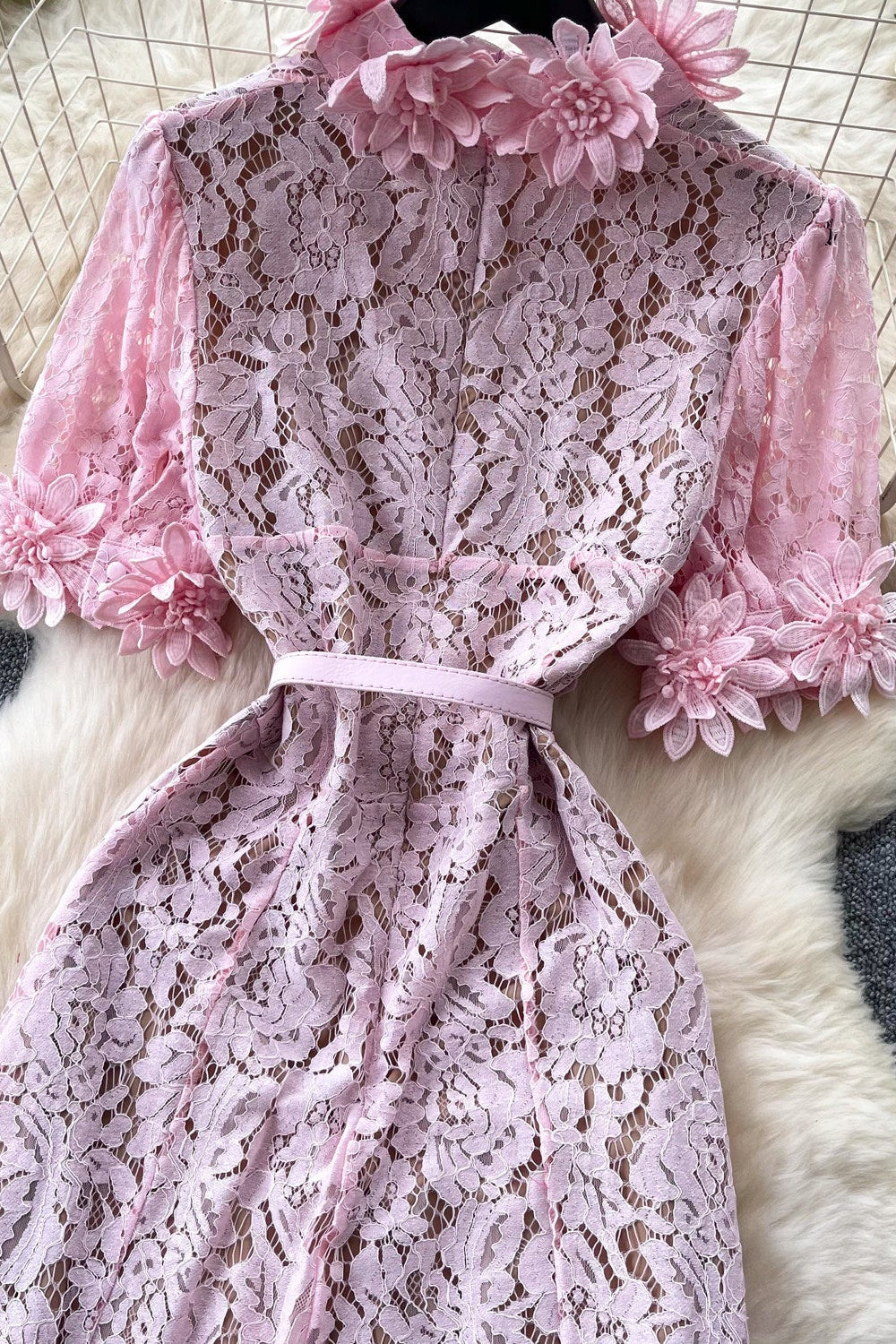 O1CN01p1xnU91JsysCNgG6S__2217741411085-0-cib PINK FLORAL LACE A-LINE MIDI DRESS FOR WEDDING GUEST