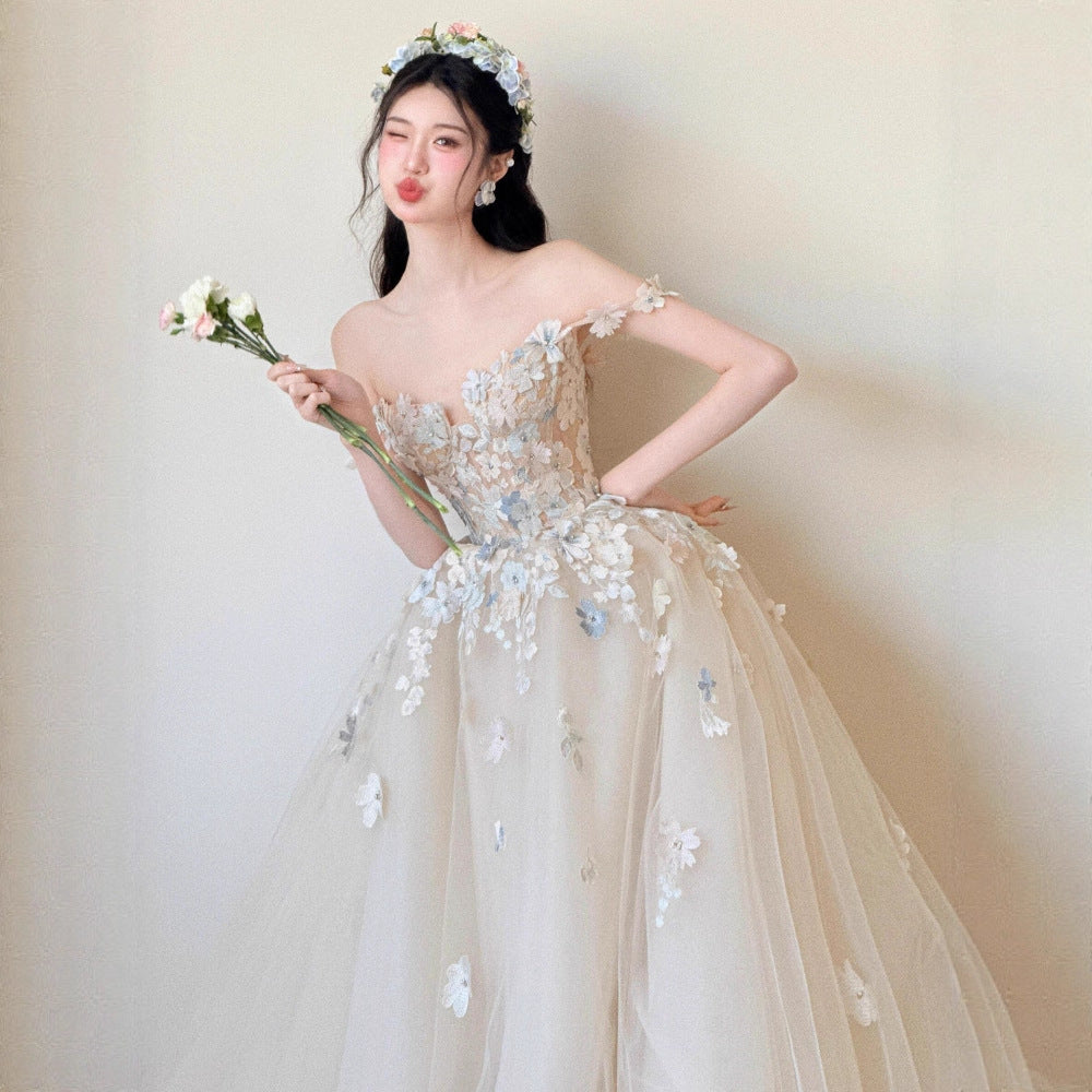 O1CN01rpeHLr1Nwseosiy8x__2218750891635-0-cib OFF-SHOULDER 3D FLORAL TULLE WEDDING BALL GOWN