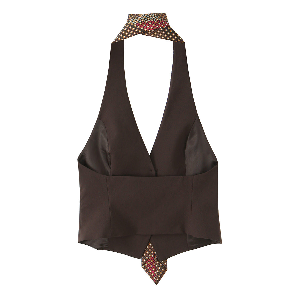 PRINT HALTER WAISTCOAT TOP SLEEVELESS VACATION STYLE