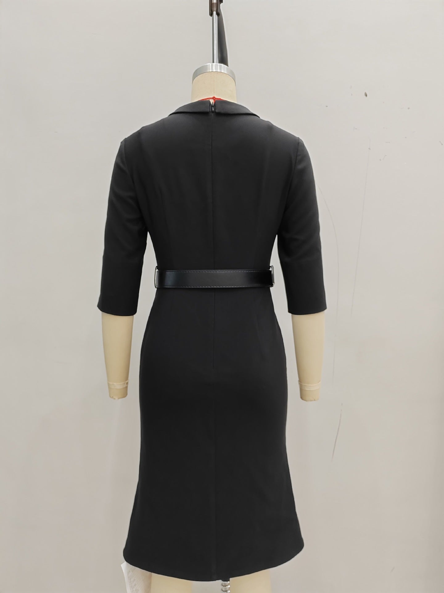 O1CN01siqMBN1zMCLPXiNEs__2217524266699-0-cib BLACK FOLDED COLLAR MIDI DRESS SPLIT CUFF LEATHER BELT