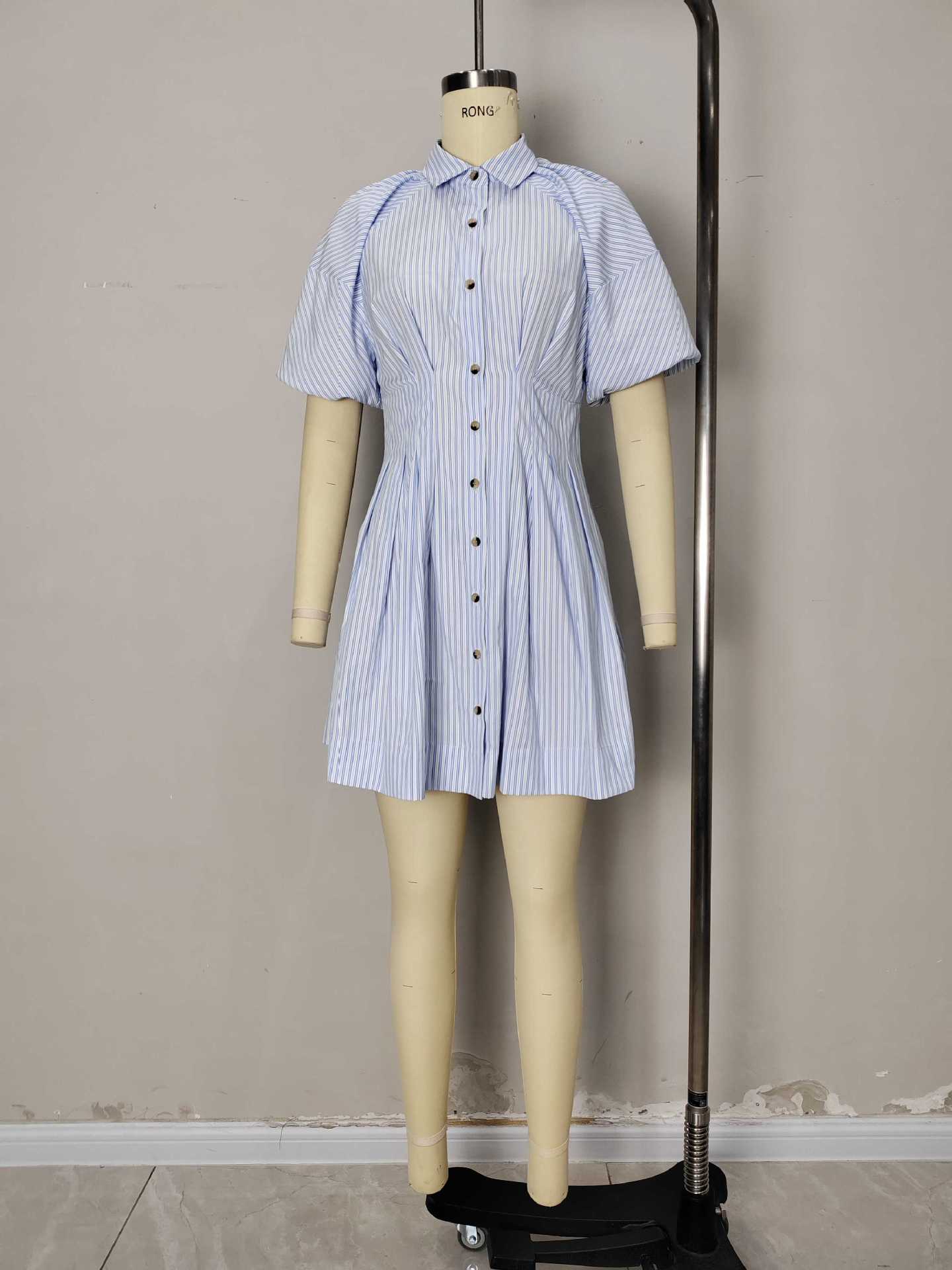 O1CN01t1jlxu1zMCIUDwPIE__2217524266699-0-cib BLUE STRIPE COLLARED PUFF SLEEVE MINI SHIRT DRESS