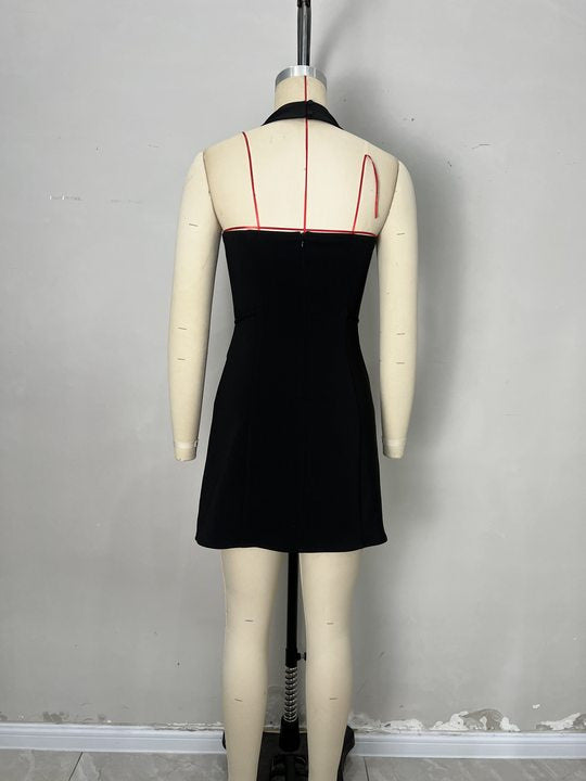 O1CN01tCmX4t1zMCIedhhgU__2217524266699-0-cib BLACK HALTER WRAP MINI DRESS RHINESTONE V-NECK PARTY