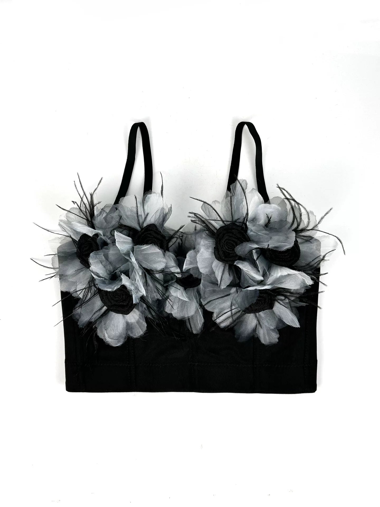 3D FLORAL FEATHER CORSET CROP TOP FOR WEDDING
